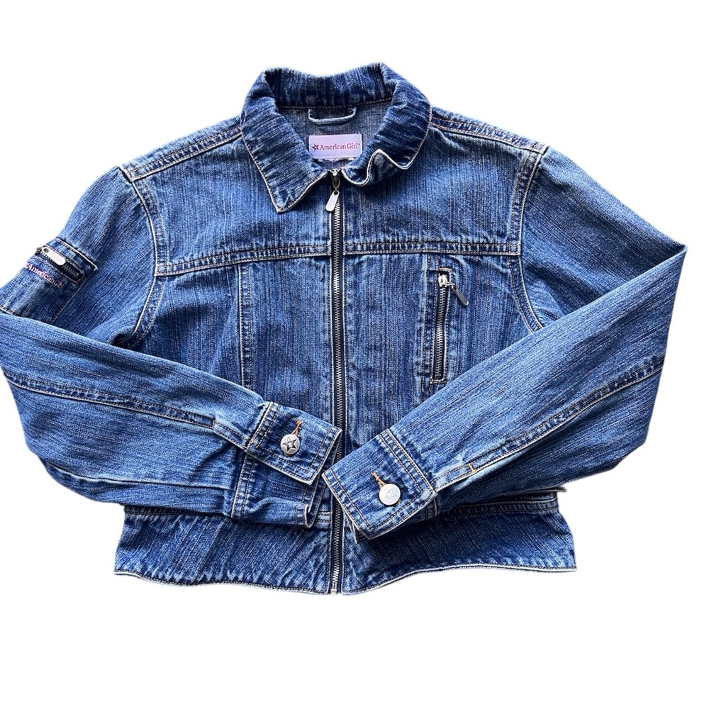 American Girl Blue Denim Jacket with Pink Logo